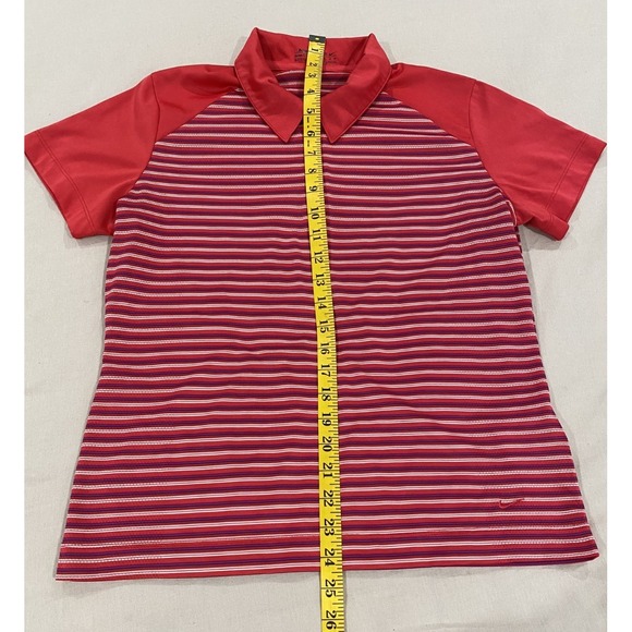 Nike Golf Polo Women's Size M Shirt Short Sleeve Striped Dri-Fit Red Swoosh - Picture 3 of 6